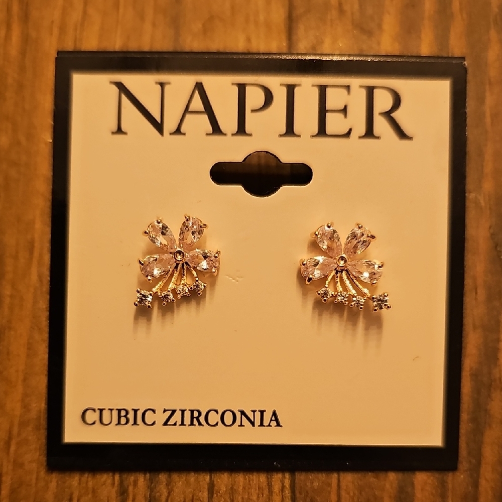 Napier Rose Gold Floral Cubic Zirconia Earrings